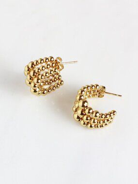 Gold Bead Hoop Earrings